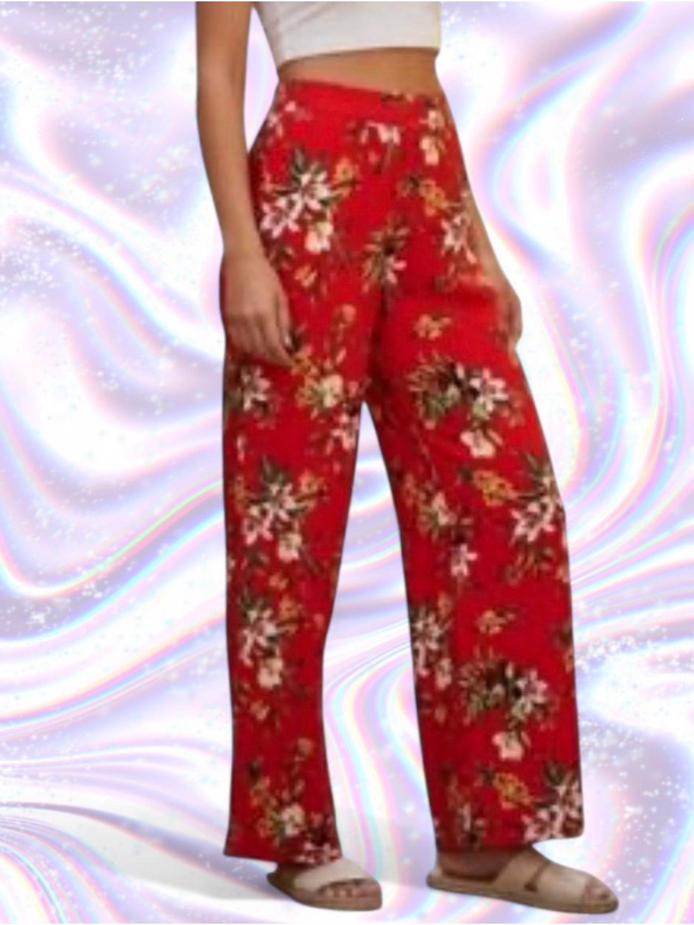 Joe Benbasset Red Floral Wide-Leg Pants